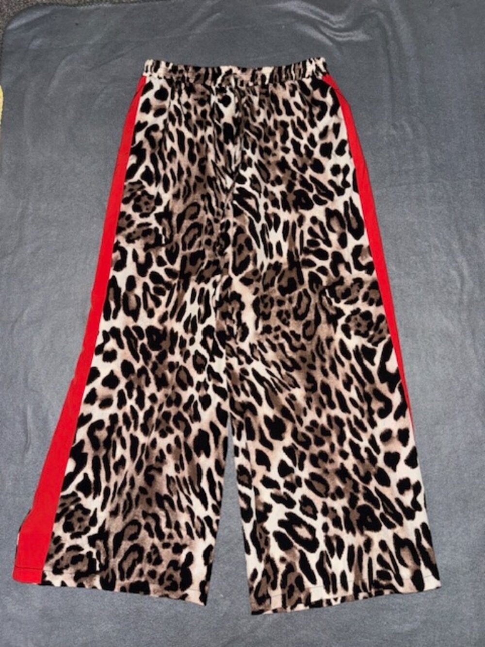 Leopard Print Pants Womens Size 31/28 Red Stripe Elastic Wide Leg Casual